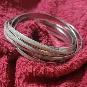 Elegant Sparkle Silver Bangle Set Of 6 Attatched